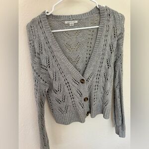 American Eagle Outfitters Light Gray Knit Cardigan